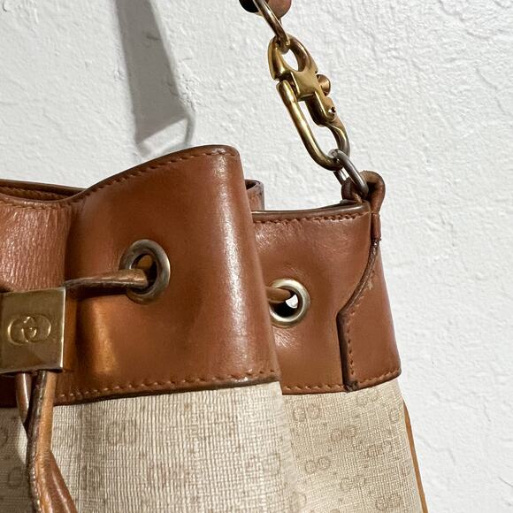 Vintage Gucci Bucket Bag Micro GG Monogram Logo Ivory Cream Brown 80's - Picture 6 of 11